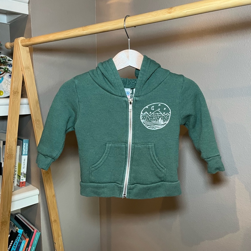 Sweet Pea Kids Hoodie in Deep Green with Nature Motif